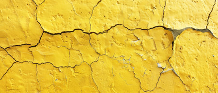 Layers of yellow paint crack and peel away, revealing the raw texture of the wall beneath. The image evokes a sense of history and changeの素材