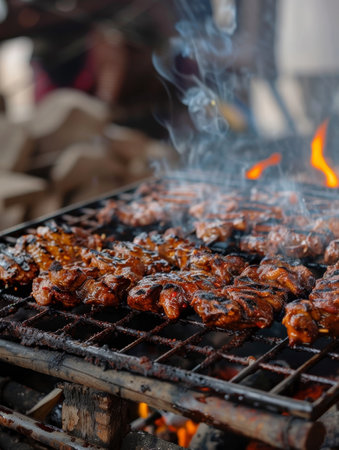 Namibian kapana, grilled spiced meat typically sold in open markets. A flavorful street food delicacy from Namibiaの素材