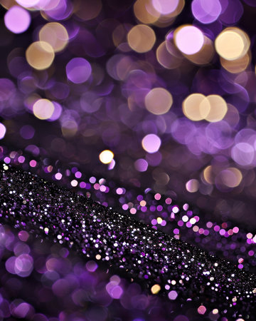 Blurred circular lights in purple and gold creating a dreamy atmosphereの素材