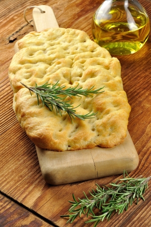 Focaccia with rosemary, olive oil and coarse saltの写真素材