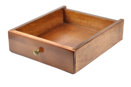 Wooden drawer isolated on whiteの写真素材
