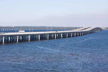 Interstate 10 bridge over Pensacola Bay connects Escambia County with Santa Rosa County, Florida.の写真素材