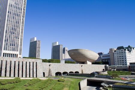 View of the Empire State Plaza downtown area in Albany, New York, the state capital city. The Egg theater in the center is state ownedのeditorial素材