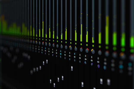 DAW Mixing Console. Computer Music Mixing & Production. Black Mixer Panel. Audio Inserts - computer...