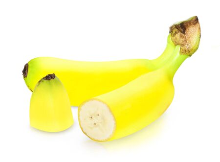 Half Section of ripe yellow Banana Isolated on White Backgroundの写真素材