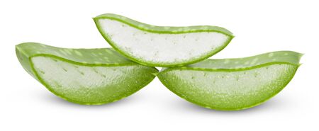 Aloe vera fresh leaves with slices on white background. full depth of fieldの写真素材