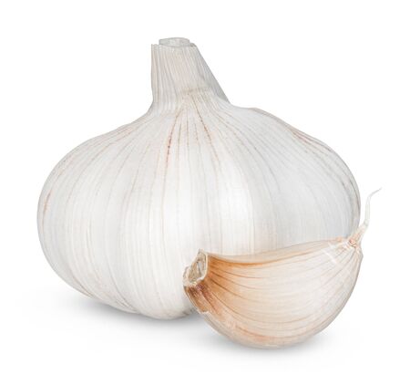 Isolated garlic. Raw garlic with segments isolated on white backgroundの写真素材