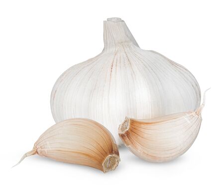 Isolated garlic. Raw garlic with segments isolated on white backgroundの写真素材