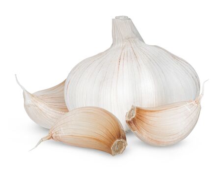 Isolated garlic. Raw garlic with segments isolated on white backgroundの写真素材