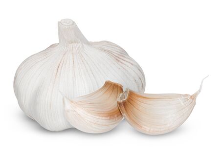 Isolated garlic. Raw garlic with segments isolated on white backgroundの写真素材