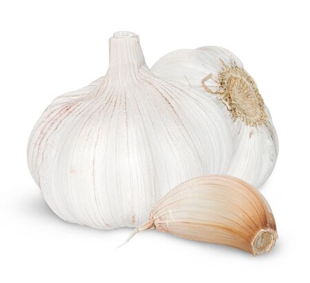 Isolated garlic. Raw garlic with segments isolated on white backgroundの写真素材