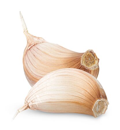 Isolated garlic. Raw garlic with segments isolated on white backgroundの写真素材