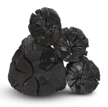 Natural wood charcoal, traditional charcoal or hard wood charcoal isolated on white backgroundの写真素材