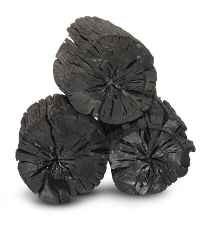 Natural wood charcoal, traditional charcoal or hard wood charcoal isolated on white backgroundの写真素材