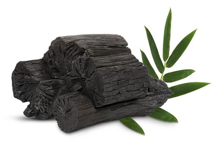 Natural wood charcoal, traditional charcoal or hard wood charcoal isolated on white backgroundの写真素材