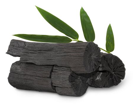 Natural wood charcoal, traditional charcoal or hard wood charcoal isolated on white backgroundの写真素材