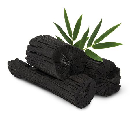 Natural wood charcoal, traditional charcoal or hard wood charcoal isolated on white backgroundの写真素材