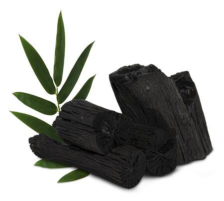 Natural wood charcoal, traditional charcoal or hard wood charcoal isolated on white backgroundの写真素材