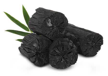 Natural wood charcoal, traditional charcoal or hard wood charcoal isolated on white backgroundの写真素材