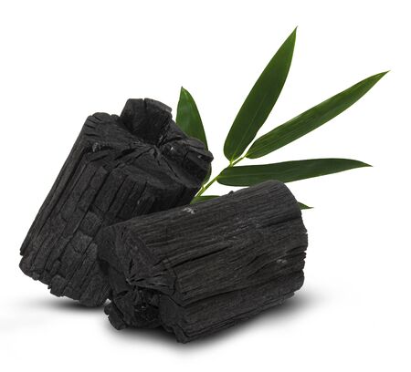 Natural wood charcoal, traditional charcoal or hard wood charcoal isolated on white backgroundの写真素材