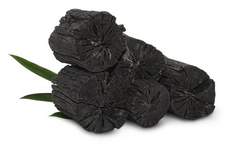 Natural wood charcoal, traditional charcoal or hard wood charcoal isolated on white backgroundの写真素材