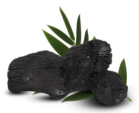 Natural wood charcoal, traditional charcoal or hard wood charcoal isolated on white backgroundの写真素材
