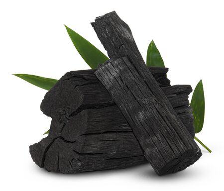 Natural wood charcoal, traditional charcoal or hard wood charcoal isolated on white backgroundの写真素材