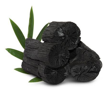 Natural wood charcoal, traditional charcoal or hard wood charcoal isolated on white backgroundの写真素材
