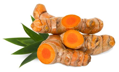 turmeric isolated on white backgroundの写真素材