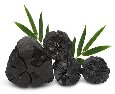 Natural wood charcoal, traditional charcoal or hard wood charcoal isolated on white backgroundの写真素材