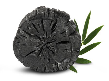 Natural wood charcoal, traditional charcoal or hard wood charcoal isolated on white background,の写真素材