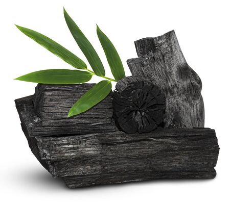 Natural wood charcoal, traditional charcoal or hard wood charcoal isolated on white background,の写真素材