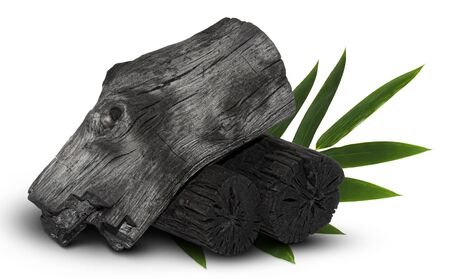 Natural wood charcoal, traditional charcoal or hard wood charcoal isolated on white background,の写真素材