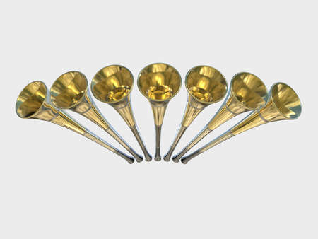 Seven 7 Trumpets Golden Revelation Warning Vuvuzela Horn 3D Illustrationの写真素材
