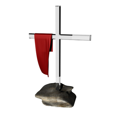 Sacrifice Cross of Jesus with Robe 3D Illustrationの写真素材