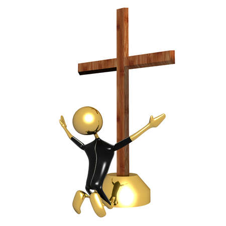 Golden doll praising and worshiping God (3D Illustration)の写真素材
