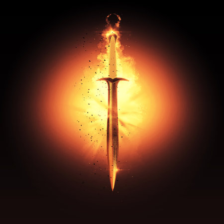 Medieval Sword with Fire Explosion Effectの写真素材