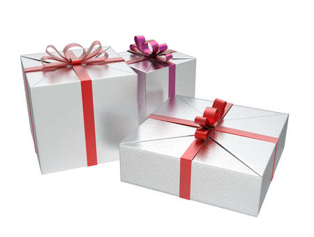 Gift Boxes (Silver Edition) 3D Illustrationの写真素材