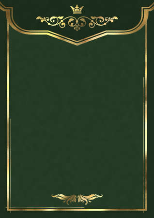 Luxury Royal Background Suede with Crown and Floral Embossed Gold Lines Deluxe Greenの写真素材