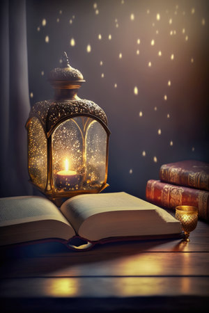 Bible Book and Lantern With a Blurred Background of a Window and the Effect of Particles in the Cold Winter Season HQの素材