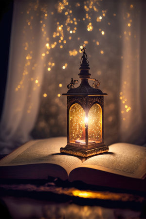 Bible Book and Lantern With a Blurred Background of a Window and the Effect of Particles in the Cold Winter Season HQの素材