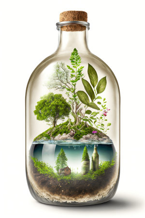 Environment Inside the Bottle With Water and Greenery Land HQの素材