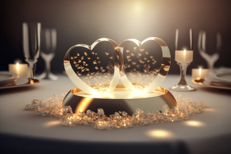 Glass Hearts on a Romantic Wedding Luxury Table Love Ambiance HQの素材
