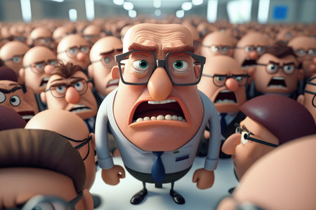 Cartoon crowd of people complaining to an employee Generative AI Illustration HQの素材
