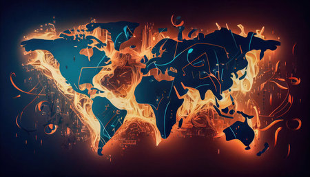 World Earth Map with orange tones Generative AI Illustration HQの素材