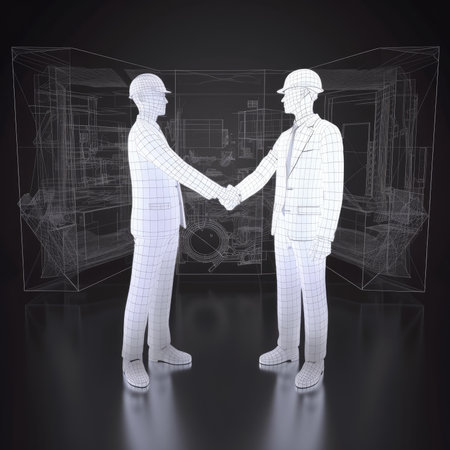Architects standing and handshaking closing their business Generative AI Illustration.の素材
