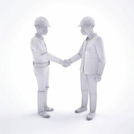 Architects standing and handshaking closing their business Generative AI Illustration.の素材