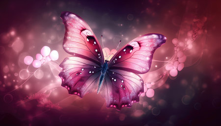 Pink butterfly with bokeh light effects background Generative AI Illustration.の素材
