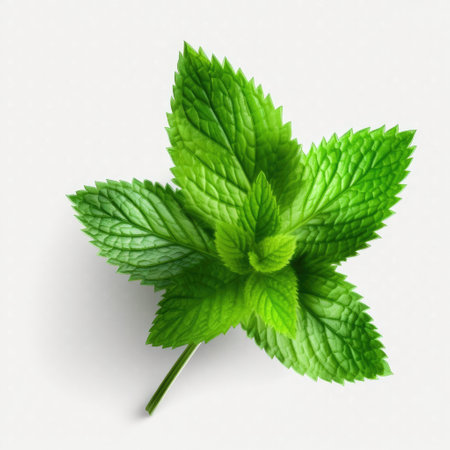 Fresh mint green leaves from organic farm isolated on white background Generative AI Illustration.の素材