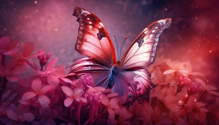 Pink butterfly with bokeh light effects background Generative AI Illustration.の素材